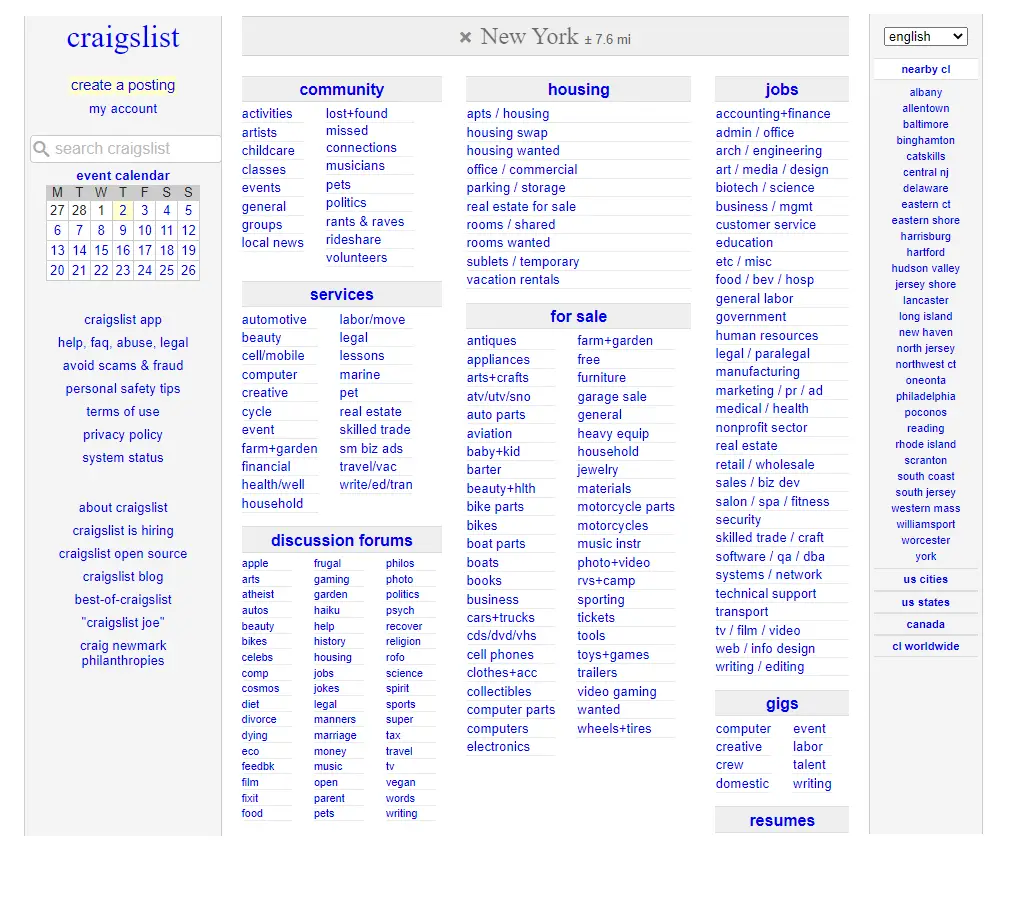 Craigslist Homepage