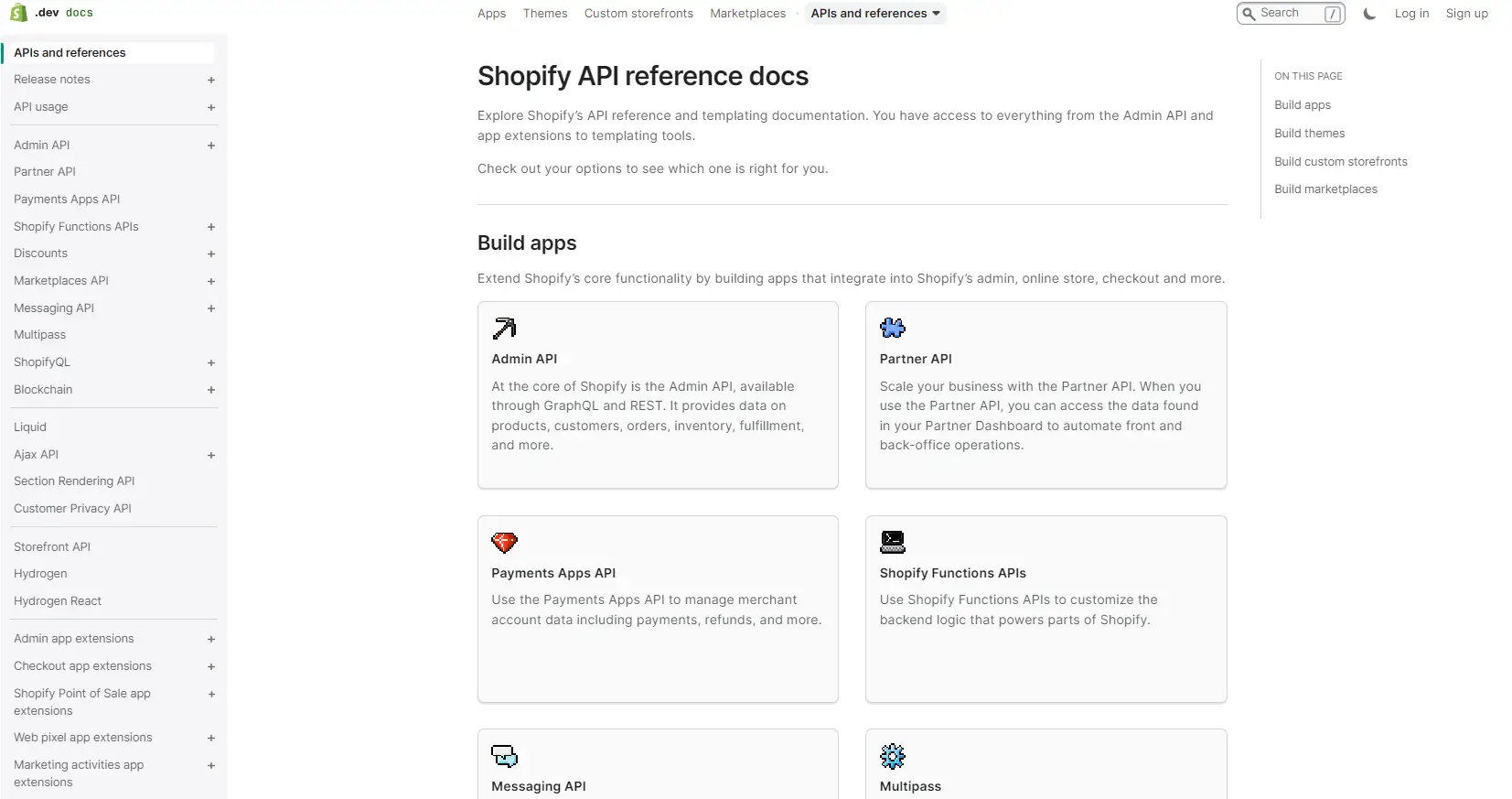 Shopify API Reference Docs Page